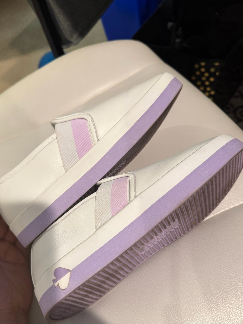 kate spade White Slip-On Sneakers with Lilac Accent